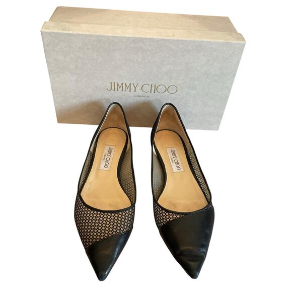 Jimmy Choo Love Asymmetrical Flat Perforated Black Womens Size 40 / US 10 - Picture 1 of 9
